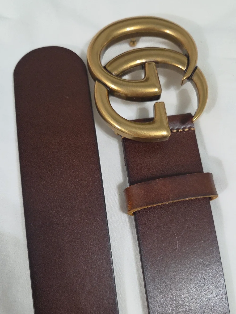 Gucci Brown Leather Belt with Gold Double G Buckle